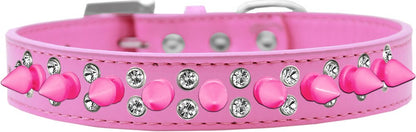 Collar con púas para perros y mascotas, "Púas de cristal doble y rosa brillante"