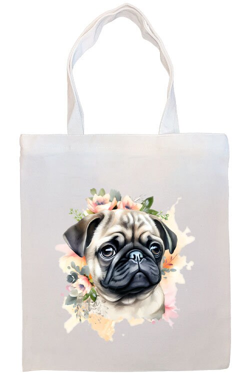 Bolso de lona con cremallera, asas y bolsillo interior, "Pug"