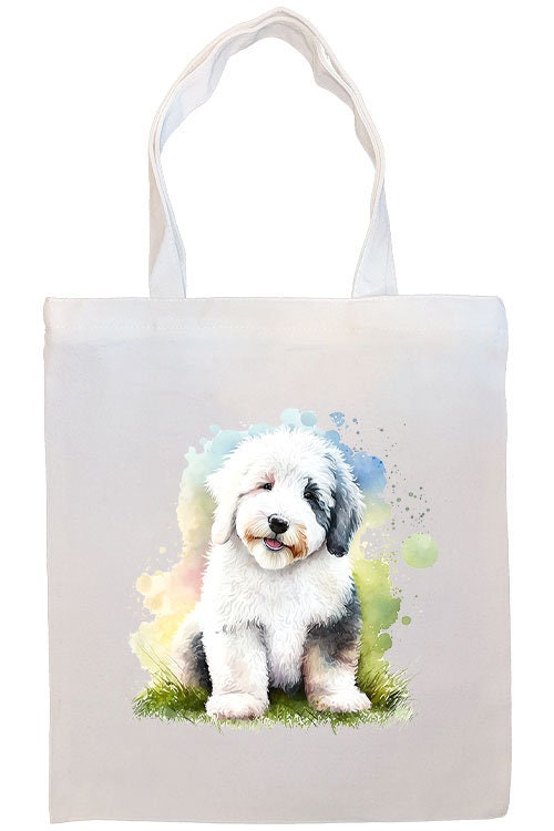 Canvas Tote Bag, Zippered With Handles & Inner Pocket, "Old English Sheepdog"