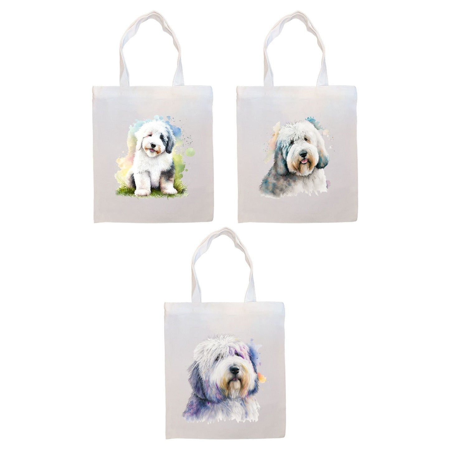 Canvas Tote Bag, Zippered With Handles & Inner Pocket, "Old English Sheepdog"