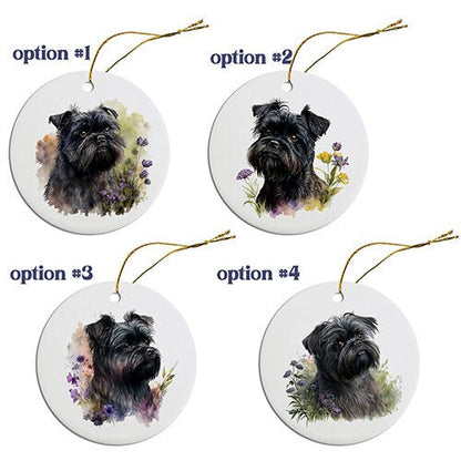 Dog Breed Specific Round Christmas Ornament, "Affenpinscher"