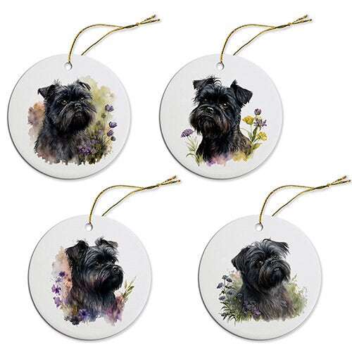 Dog Breed Specific Round Christmas Ornament, "Affenpinscher"