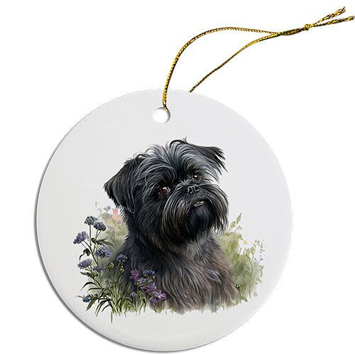 Dog Breed Specific Round Christmas Ornament, "Affenpinscher"