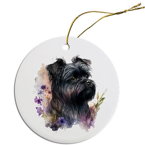 Dog Breed Specific Round Christmas Ornament, "Affenpinscher"