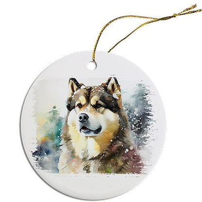 Adorno navideño redondo específico para la raza de perro, "Alaskan Malamute"