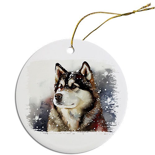 Adorno navideño redondo específico para la raza de perro, "Alaskan Malamute"