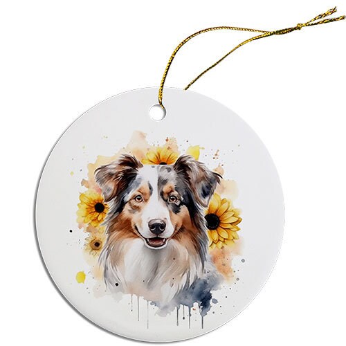 Dog Breed Specific Round Christmas Ornament, "Australian Shepherd"