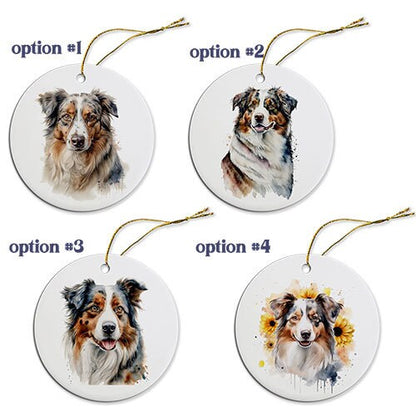 Dog Breed Specific Round Christmas Ornament, "Australian Shepherd"