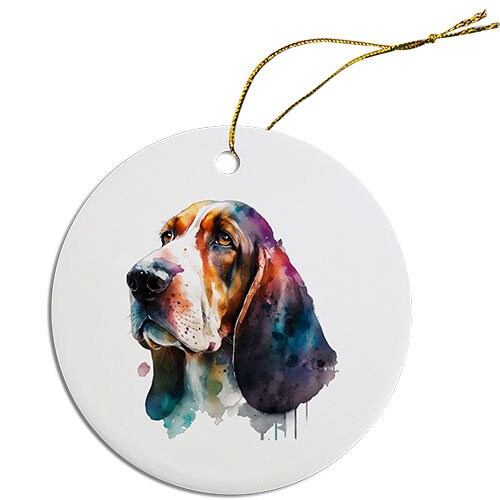 Dog Breed Specific Round Christmas Ornament, "Basset Hound"