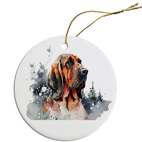 Adorno navideño redondo específico para la raza de perro, "Bloodhound"