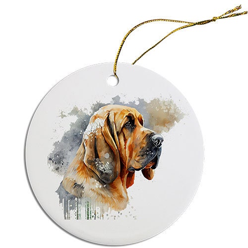 Adorno navideño redondo específico para la raza de perro, "Bloodhound"