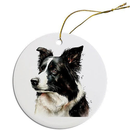 Adorno navideño redondo específico para la raza de perro, "Border Collie"