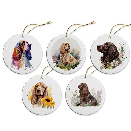 Dog Breed Specific Round Christmas Ornament, "Cocker Spaniel"