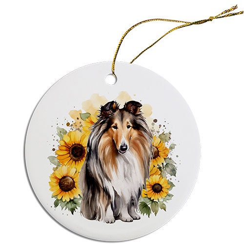 Dog Breed Specific Round Christmas Ornament, "Collie"