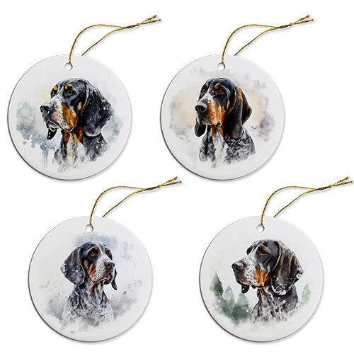 Dog Breed Specific Round Christmas Ornament, "Coonhound"