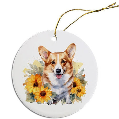 Dog Breed Specific Round Christmas Ornament, "Corgi"