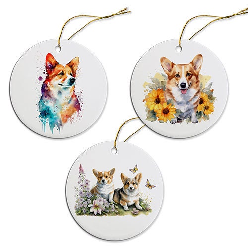 Dog Breed Specific Round Christmas Ornament, "Corgi"