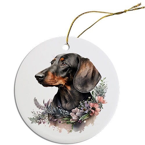 Adorno navideño redondo específico para la raza de perro, "Dachshund"