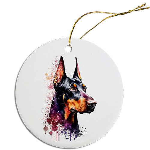 Dog Breed Specific Round Christmas Ornament, "Doberman"