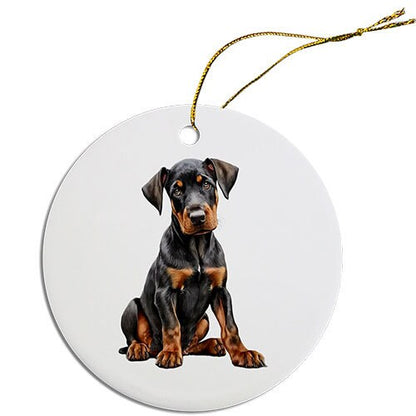 Dog Breed Specific Round Christmas Ornament, "Doberman"