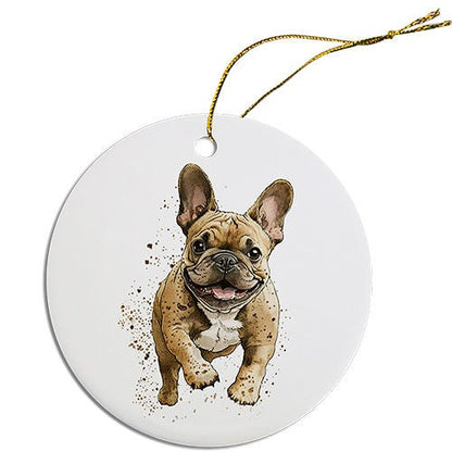 Dog Breed Specific Round Christmas Ornament, "Frenchie"