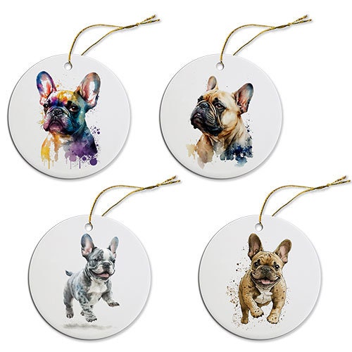 Dog Breed Specific Round Christmas Ornament, "Frenchie"