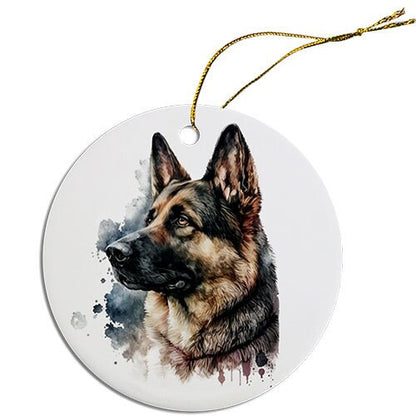 Dog Breed Specific Round Christmas Ornament, "German Shepherd"