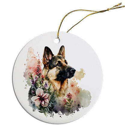 Dog Breed Specific Round Christmas Ornament, "German Shepherd"