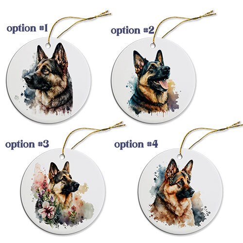 Dog Breed Specific Round Christmas Ornament, "German Shepherd"