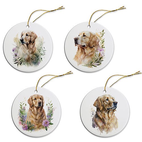 Dog Breed Specific Round Christmas Ornament, "Golden Retriever"