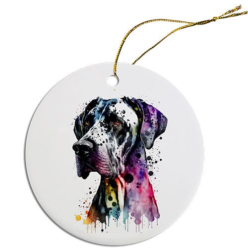 Dog Breed Specific Round Christmas Ornament, "Great Dane"