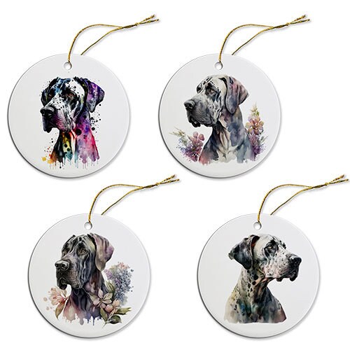 Dog Breed Specific Round Christmas Ornament, "Great Dane"