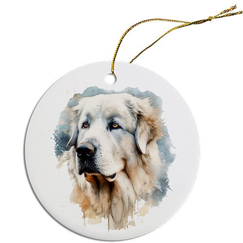 Dog Breed Specific Round Christmas Ornament, "Great Pyrenees"