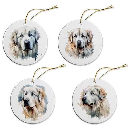 Dog Breed Specific Round Christmas Ornament, "Great Pyrenees"