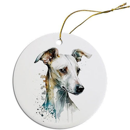 Dog Breed Specific Round Christmas Ornament, "Greyhound"