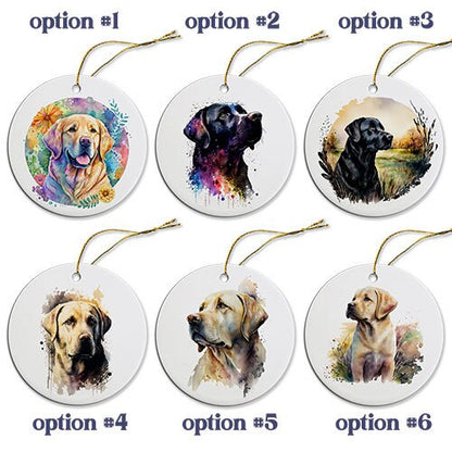 Dog Breed Specific Round Christmas Ornament, "Labrador"