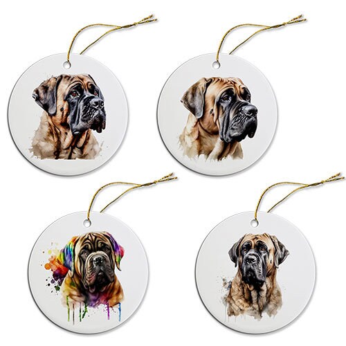 Dog Breed Specific Round Christmas Ornament, "Mastiff"