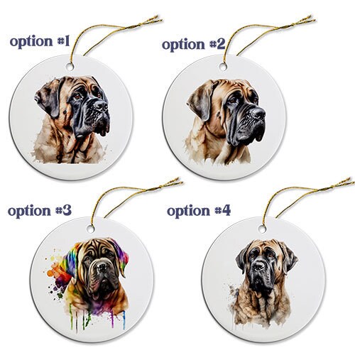 Dog Breed Specific Round Christmas Ornament, "Mastiff"