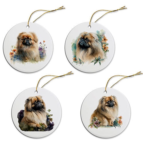 Dog Breed Specific Round Christmas Ornament, "Pekingese"