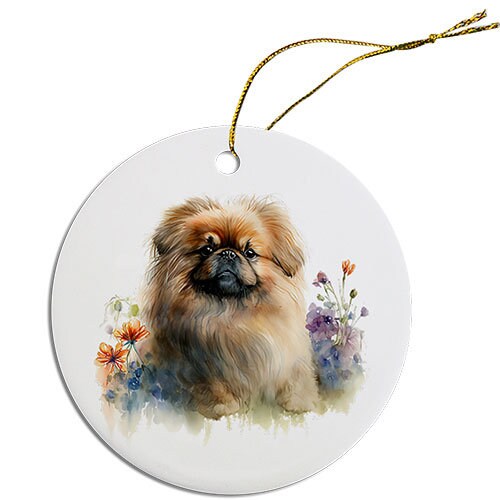 Dog Breed Specific Round Christmas Ornament, "Pekingese"