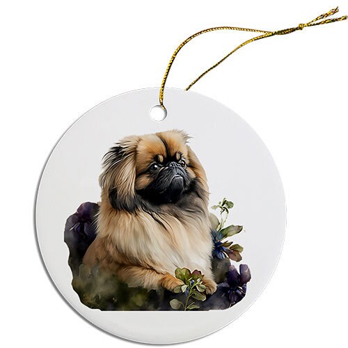 Dog Breed Specific Round Christmas Ornament, "Pekingese"