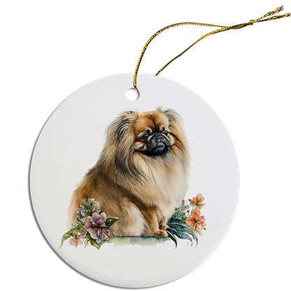 Dog Breed Specific Round Christmas Ornament, "Pekingese"