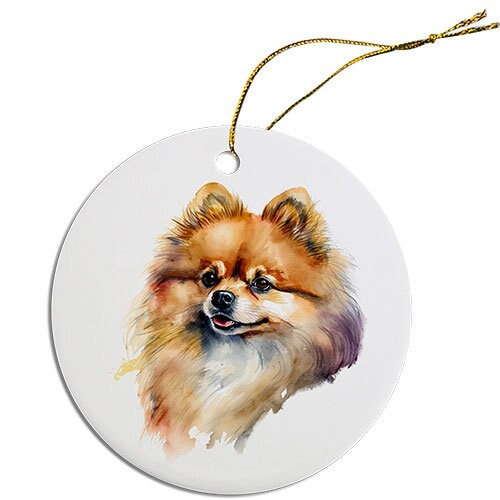 Dog Breed Specific Round Christmas Ornament, "Pomeranian"