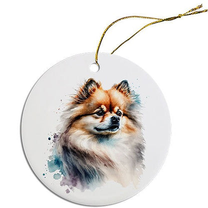 Dog Breed Specific Round Christmas Ornament, "Pomeranian"