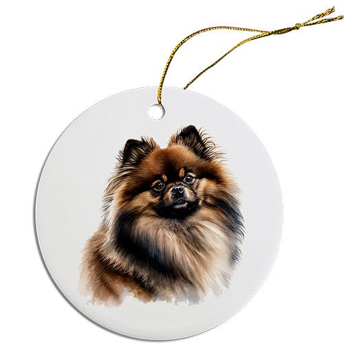 Dog Breed Specific Round Christmas Ornament, "Pomeranian"