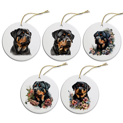 Dog Breed Specific Round Christmas Ornament, "Rottweiler"