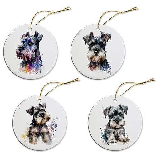 Dog Breed Specific Round Christmas Ornament, "Schnauzer"