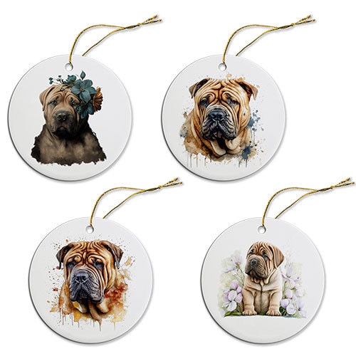 Dog Breed Specific Round Christmas Ornament, "Shar-Pei"