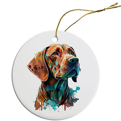 Dog Breed Specific Round Christmas Ornament, "Vizsla"