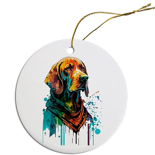 Dog Breed Specific Round Christmas Ornament, "Vizsla"